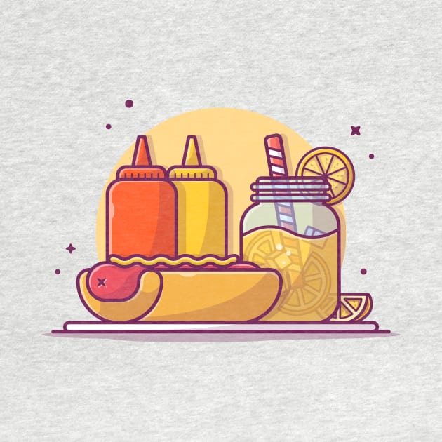 Tasty Combo Menu Hotdog with Orange Juice, Ketchup and Mustard Cartoon Vector Icon Illustration by Catalyst Labs